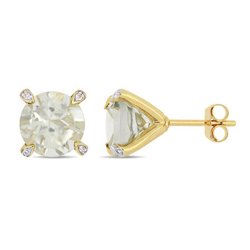 Bông tai Amour 10K Yellow Gold 3-1/2 Ct Tgw Green Amethyst And 0.024 Ct Tdw Diamond Stud Earrings