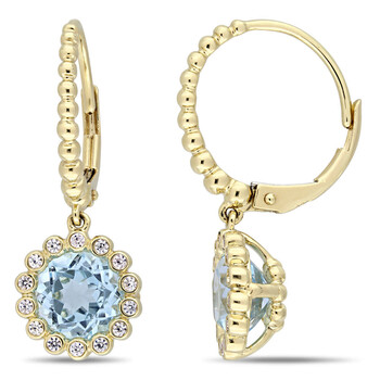Bông tai Amour 10K Yellow Gold 3 2/5 Ct Tgw Sky-Blue Topaz And White Sapphire Leverback Earrings