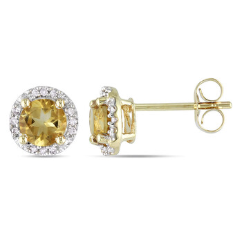 Amour 10K Yellow Gold 7/8 Ct Tgw Citrine Halo Earrings With 0.07 Ct Tdw Diamonds 2 Bông tai Amour 10K Yellow Gold 7/8 Ct Tgw Citrine Halo Earrings With 0.07 Ct Tdw Diamonds