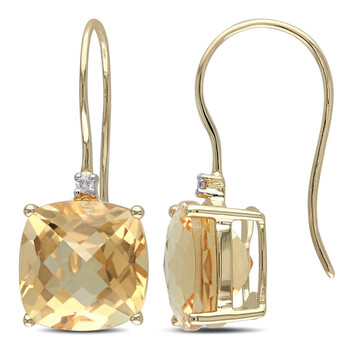 Amour 10K Yellow Gold 8 Ct Tgw Checkerboard Citrine Earrings With 0.02 Ct Tdw Diamonds 2 Bông tai Amour 10K Yellow Gold 8 Ct Tgw Checkerboard Citrine Earrings With 0.02 Ct Tdw Diamonds
