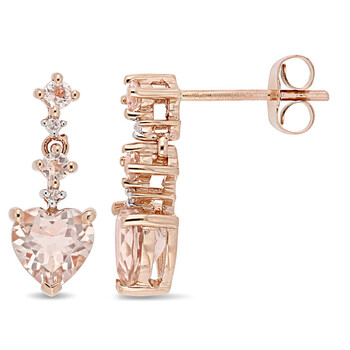 Amour 14K Rose Gold 1 1/2 Ct Tgw Morganite And 0.02 Ct Tdw Diamond Drop Earrings 2 Bông tai Amour 14K Rose Gold 1 1/2 Ct Tgw Morganite And 0.02 Ct Tdw Diamond Drop Earrings