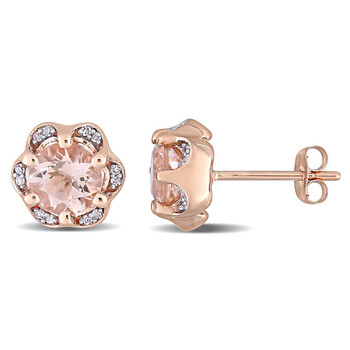 Amour 14K Rose Gold 1 3/4 Ct Tgw Morganite And 0.07 Ct Tdw Diamond Accent Flower Stud Earrings 1 Bông tai Amour 14K Rose Gold 1 3/4 Ct Tgw Morganite And 0.07 Ct Tdw Diamond Accent Flower Stud Earrings