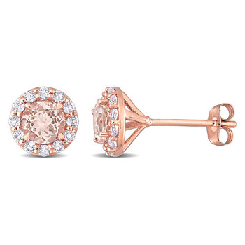 Amour 14K Rose Gold 1 3/4 Ct Tgw Morganite And White Topaz Stud Earrings 1 Bông tai Amour 14K Rose Gold 1 3/4 Ct Tgw Morganite And White Topaz Stud Earrings