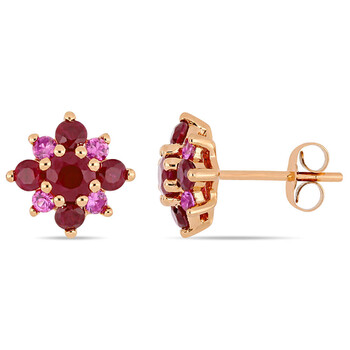 Amour 14K Rose Gold 1 3/4 Ct Tgw Ruby And Pink Sapphire Clustered Star Stud Earrings 1 Bông tai Amour 14K Rose Gold 1 3/4 Ct Tgw Ruby And Pink Sapphire Clustered Star Stud Earrings