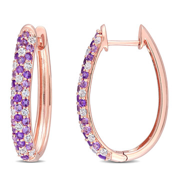 Amour 14K Rose Gold 1 3/4 Ct Tgw White Topaz Rose De France And African-Amethyst Hoop Earrings 2 Bông tai Amour 14K Rose Gold 1 3/4 Ct Tgw White Topaz Rose De France And African-Amethyst Hoop Earrings