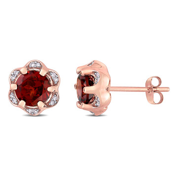 Amour 14K Rose Gold 2 Ct Tgw Garnet And 0.07 Ct Tdw Diamond Accent Flower Stud Earrings 1 Bông tai Amour 14K Rose Gold 2 Ct Tgw Garnet And 0.07 Ct Tdw Diamond Accent Flower Stud Earrings