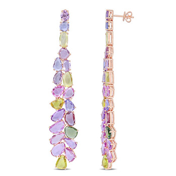 Bông tai Amour 14K Rose Gold 27 7/8 Ct Tgw Multi-Color Sapphire Cluster Drop Earrings