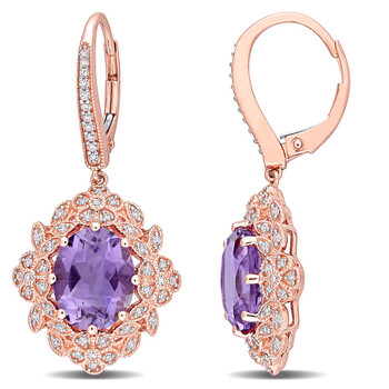 Amour 14K Rose Gold 4 3/8 Ct Tgw Amethyst And 3/8 Tw Diamond Floral Vintage Frame Earrings 1 Bông tai Amour 14K Rose Gold 4 3/8 Ct Tgw Amethyst And 3/8 Tw Diamond Floral Vintage Frame Earrings