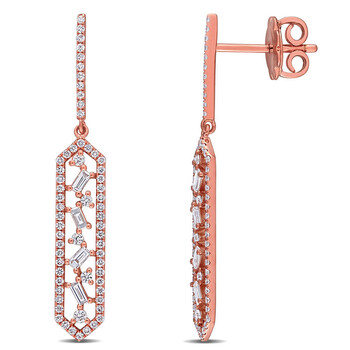 Bông tai Amour 14K Rose Gold 5/8 Ct Tdw Round And Parallel Baguette Diamonds Drop Earrings