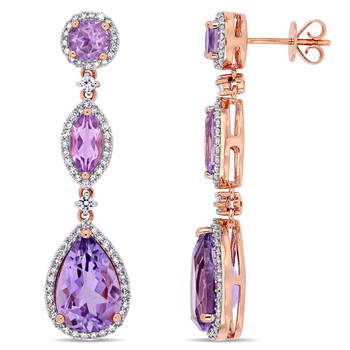 Amour 14K Rose Gold 8 Ct Tgw Amethyst Rose De France White Sapphire And 5/8 Ct Tw Diamond Geometric Teardrop Dangle Post Earrings 1 Bông tai Amour 14K Rose Gold 8 Ct Tgw Amethyst Rose De France White Sapphire And 5/8 Ct Tw Diamond Geometric Teardrop Dangle Post Earrings