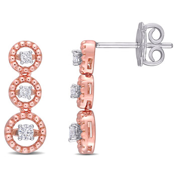 Bông tai Amour 14K Two-Tone Gold 1/5 Ct Tdw Diamond Graduated Circular Halo Dangle Earrings