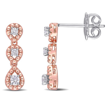 Bông tai Amour 14K Two-Tone Gold 1/5 Ct Tdw Diamond Graduated Teardrop Halo Dangle Earrings