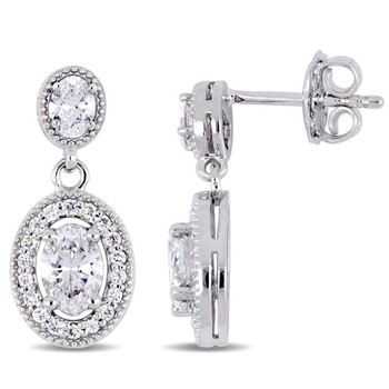 Bông tai Amour 14K White Gold 1 1/2 Ct Tdw Diamond Halo Drop Earrings