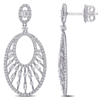 Amour 14K White Gold 1 1/3 Ct Tdw Round And Parallel Baguette Diamond Drop Earrings 2 Bông tai Amour 14K White Gold 1 1/3 Ct Tdw Round And Parallel Baguette Diamond Drop Earrings