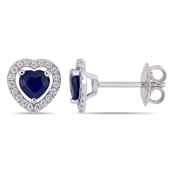 Amour 14K White Gold 1 1/8 Ct Tgw Sapphire And 1/5 Ct Tw Diamond Heart Stud Earrings 2 Bông tai Amour 14K White Gold 1 1/8 Ct Tgw Sapphire And 1/5 Ct Tw Diamond Heart Stud Earrings