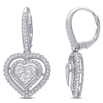 Amour 14K White Gold 1 2/5 Ct Tw Diamond Heart Cluster Leverback Earrings 1 Bông tai Amour 14K White Gold 1 2/5 Ct Tw Diamond Heart Cluster Leverback Earrings