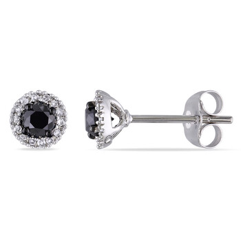 Bông tai Amour 14K White Gold 1/2 Ct Tdw Black And White Halo Diamond Stud Earrings