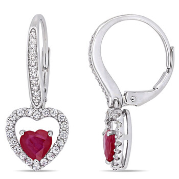 Amour 14K White Gold 1 3/5 Ct Tgw Ruby White Sapphire And 1/10 Ct Tw Diamond Earrings 2 Bông tai Amour 14K White Gold 1 3/5 Ct Tgw Ruby White Sapphire And 1/10 Ct Tw Diamond Earrings
