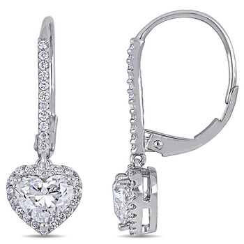 Bông tai Amour 4K White Gold 1 3/4Ct Tdw Certified Diamond Heart Halo Dangle Leverback Earrings (Gia)
