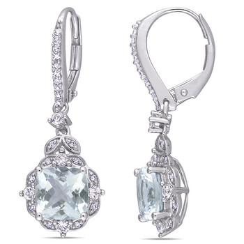 Amour 14K White Gold 1/6 Ct Diamond And 2 4/5 Ct Aquamarine & White Sapphire Dangle Earrings 1 Bông tai Amour 14K White Gold 1/6 Ct Diamond And 2 4/5 Ct Aquamarine & White Sapphire Dangle Earrings