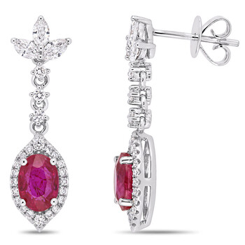 Amour 14K White Gold 1 7/8 Ct Tgw Ruby & 3/4 Ct Tdw Diamond Dangle Earrings 2 Bông tai Amour 14K White Gold 1 7/8 Ct Tgw Ruby & 3/4 Ct Tdw Diamond Dangle Earrings