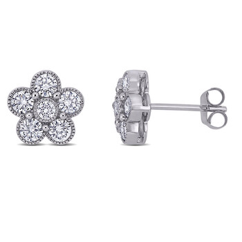 Amour 14K White Gold 1 Ct Diamond Stud Earrings 2 Bông tai Amour 14K White Gold 1 Ct Diamond Stud Earrings