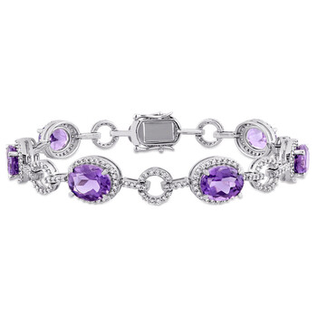 Amour 14K White Gold 14 Ct Tgw Amethyst And 1 1/2 Ct Tdw Diamond Link Bracelet 1 Vòng tay Amour 14K White Gold 14 Ct Tgw Amethyst And 1 1/2 Ct Tdw Diamond Link Bracelet chính hãng