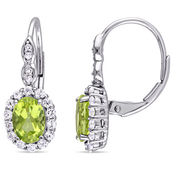 Amour 14K White Gold 2 1/2 Ct Tgw Peridot, White Topaz And 0.04 Ct Tdw Diamond Accent Vintage Earrings 1 Bông tai Amour 14K White Gold 2 1/2 Ct Tgw Peridot
