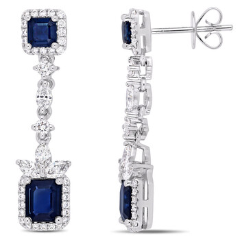 Amour 14K White Gold 2 1/2 Ct Tgw Sapphire & 1 Ct Tdw Diamond Drop Earrings 1 Bông tai Amour 14K White Gold 2 1/2 Ct Tgw Sapphire & 1 Ct Tdw Diamond Drop Earrings