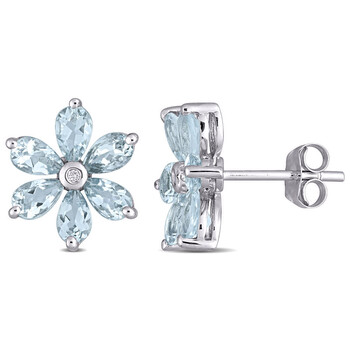 Bông tai Amour 14K White Gold 2 1/6 Ct Tgw Aquamarine And 0.02 Ct Tdw Diamond Accent Floral Stud Earrings