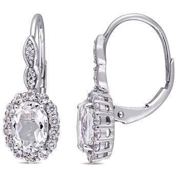 Bông tai Amour 14K White Gold 2 5/8 White Topaz And 0.04 Ct Tdw Diamond Accent Vintage Earrings