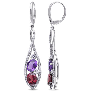 Bông tai Amour 14K White Gold 3/4 Ct Tw Diamond And 5 1/3 Ct Tgw Garnet