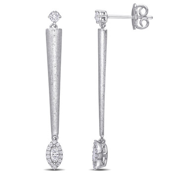 Amour 14K White Gold 3/8 Ct Tdw Marquise And Round Diamonds Drop Earrings 1 Bông tai Amour 14K White Gold 3/8 Ct Tdw Marquise And Round Diamonds Drop Earrings