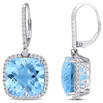 Amour 14K White Gold 30 Ct Tgw Sky Blue Topaz And 7/8 Ct Tdw Diamond Halo Leverback Earrings 1 Bông tai Amour 14K White Gold 30 Ct Tgw Sky Blue Topaz And 7/8 Ct Tdw Diamond Halo Leverback Earrings