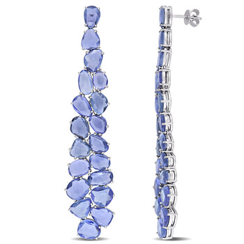 Bông tai Amour 14K White Gold 33 Ct Tgw Blue Sapphire Cluster Drop Earrings