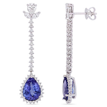 Amour 14K White Gold 4 1/10 Ct Tgw Tanzanite And 1 3/8 Ct Tdw Diamond Dangle Earrings 2 Bông tai Amour 14K White Gold 4 1/10 Ct Tgw Tanzanite And 1 3/8 Ct Tdw Diamond Dangle Earrings