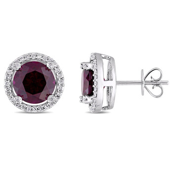 Bông tai Amour 14K White Gold 4 1/2 Ct Tgw Rhodolite And 1/4 Ct Tw Diamond Stud Earrings