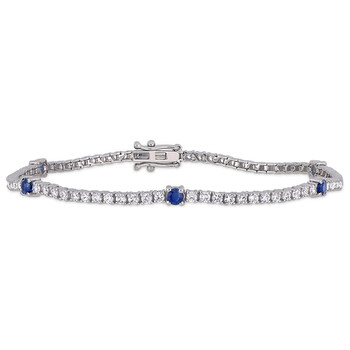 Vòng tay Amour 14K White Gold 4/5 Ct Tgw Blue Sapphire And 1 3/4 Ct Tdw Diamond Tennis Bracelet chính hãng