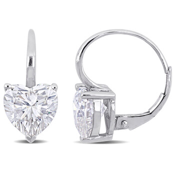 Bông tai Amour 14K White Gold 4 Ct Tgw Created White Moissanite Heart Leverback Earrings