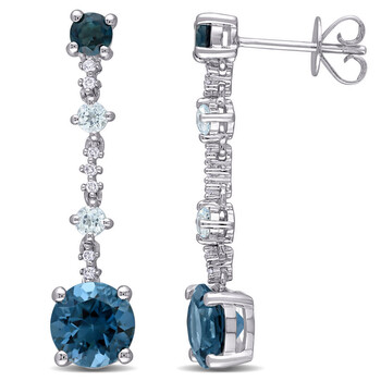 Bông tai Amour 14K White Gold 4 Ct Tgw Sky And London-Blue Topaz And 0.07 Ct Tdw Diamond Accent Dangle Earrings