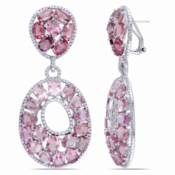 Bông tai Amour 14K White Gold 40 4/5 Ct Tgw Pink Tourmaline And 1 1/2 Ct Tdw Diamond Earrings