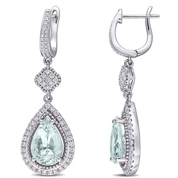 Bông tai Amour 14K White Gold 5 1/5 Ct Tgw Aquamarine And 1 Ct Tw Diamond Teardrop Cuff Earrings
