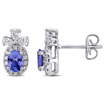 Bông tai Amour 14K White Gold 5/8 Ct Tgw Tanzanite And 3/4 Ct Tdw Diamond Floral Earrings