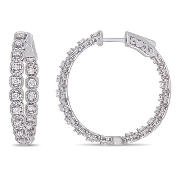 Bông tai Amour 14K White Gold 7/8 Ct Tdw Diamond Inside Outside Hoop Earrings
