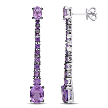 Bông tai Amour 14K White Gold Black Rhodium Plated 3 3/4 Ct Tgw Amethyst Graduated Oval Drop Earrings