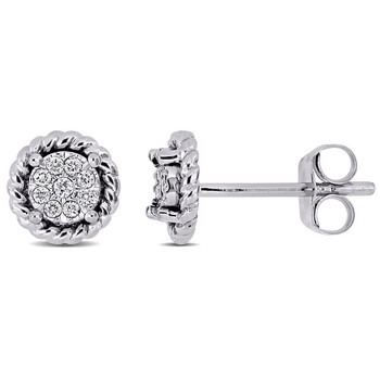 Bông tai Amour 14K White Gold Circular Halo 1/10 Ct Tdw Diamond Accent Stud Earrings