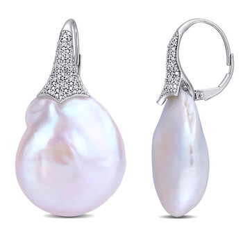 Amour 14K White Gold Cultured Freshwater White Coin Pearl And 1/4 Ct Tdw Diamond Leverback Drop Earrings 1 Bông tai Amour 14K White Gold Cultured Freshwater White Coin Pearl And 1/4 Ct Tdw Diamond Leverback Drop Earrings
