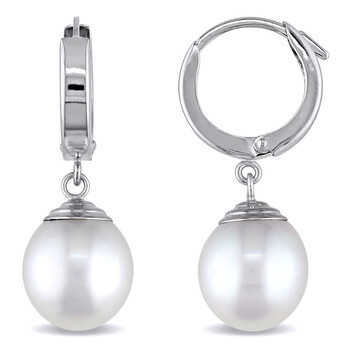 Bông tai Amour 14K White Gold South Sea Cultured Pearl Hinged Hoop Drop Earrings