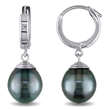 Bông tai Amour 14K White Gold Tahitian Pearl Hinged Hoop Drop Earrings