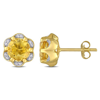Bông tai Amour 14K Yellow Gold 1 1/2 Ct Tgw Citrine And 0.07 Ct Tdw Diamond Accent Flower Stud Earrings